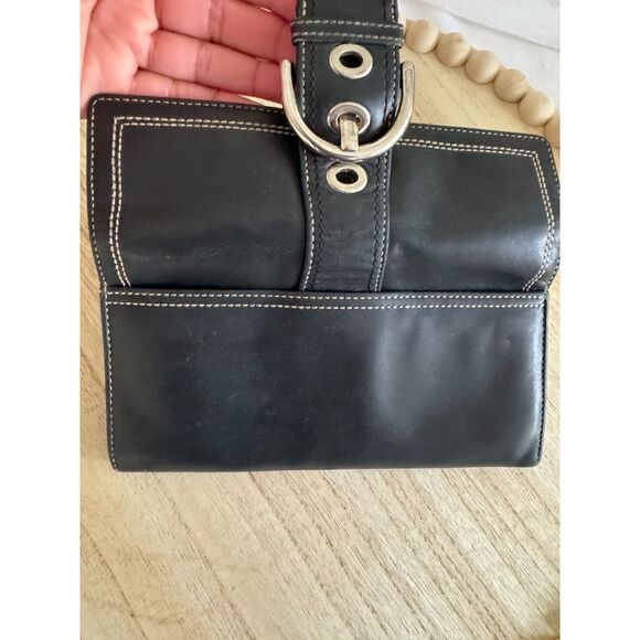 Y2K Coach Black Leather Wallet w/Equestrian Buckle - Unisex - Picture 3 of 9